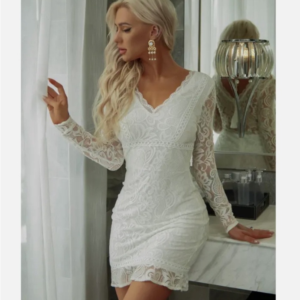 NWT EILLY BAZAR TOE BACK RUFFLE HEM V-NECK BODYCON LACE DRESS